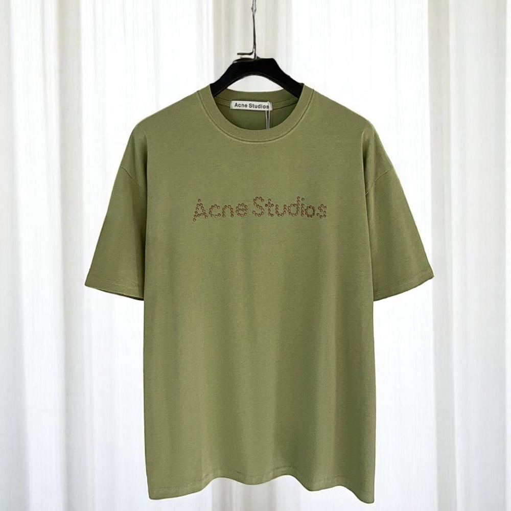Acne Green Short Sleeve Tee with Tone-on-Tone Print